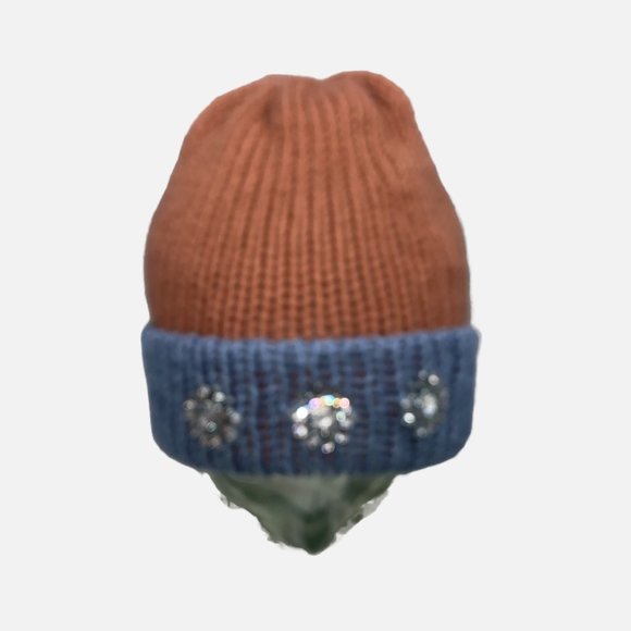 Plasma Beams Hand Knitted Mauve & Blue Daisy Beanie main image 6